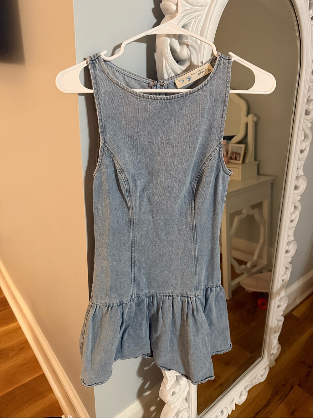 Light Wash Denim Sleeveless Drop-Waist Dress
